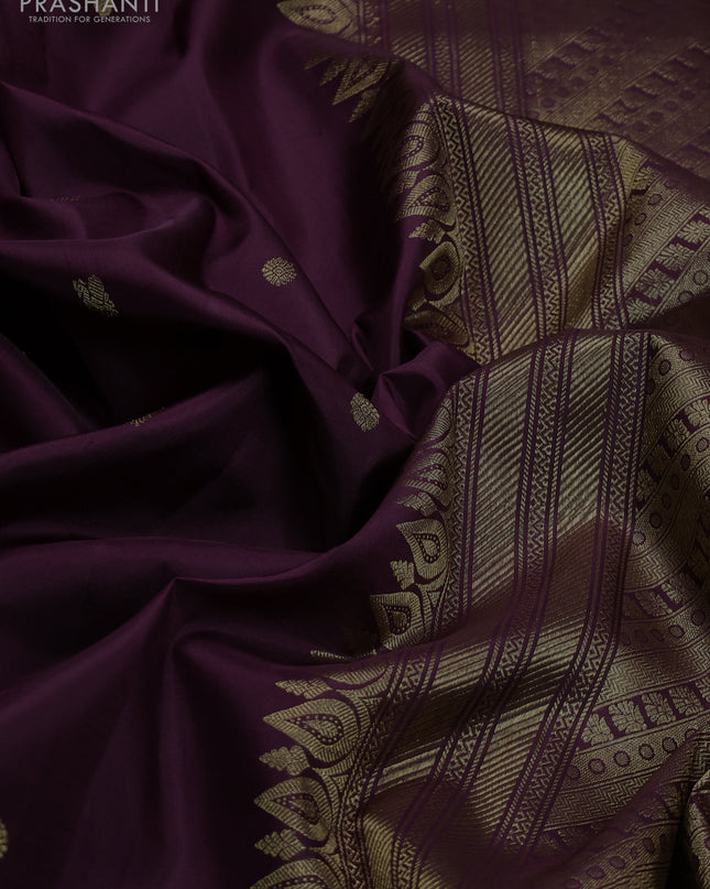 Pure kanchipuram silk saree deep wine with annam zari woven buttas and long elephant zari woven border