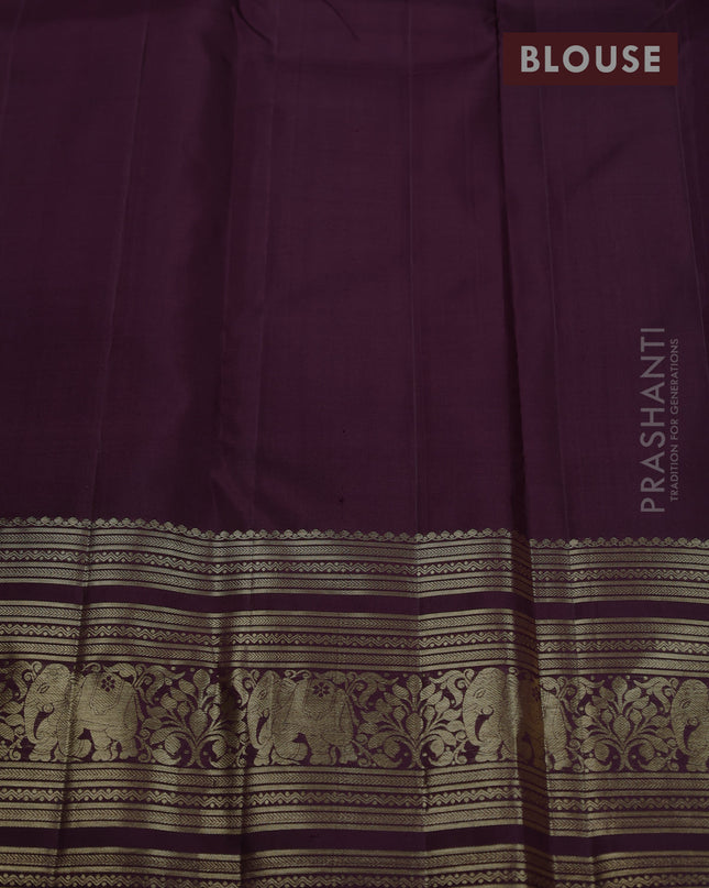 Pure kanchipuram silk saree deep wine with annam zari woven buttas and long elephant zari woven border