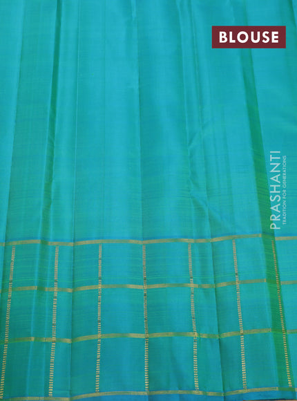 Pure kanchipuram silk saree lime green and teal blue with annam zari woven buttas and zari checked butta border