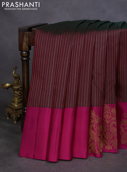 Pure kanchipuram silk saree dual shade of maroon and pink with allover silver & gold zari weaves and zari woven butta border