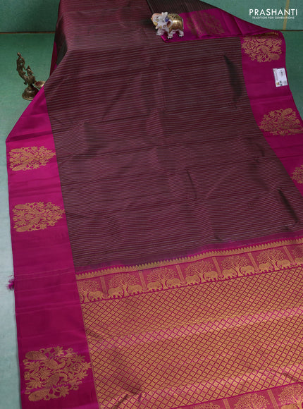 Pure kanchipuram silk saree dual shade of maroon and pink with allover silver & gold zari weaves and zari woven butta border