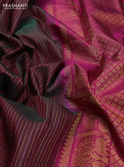 Pure kanchipuram silk saree dual shade of maroon and pink with allover silver & gold zari weaves and zari woven butta border
