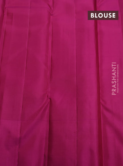 Pure kanchipuram silk saree dual shade of maroon and pink with allover silver & gold zari weaves and zari woven butta border