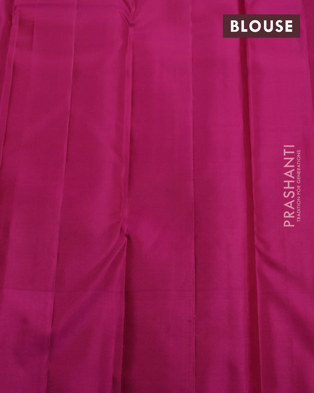 Pure kanchipuram silk saree dual shade of maroon and pink with allover silver & gold zari weaves and zari woven butta border
