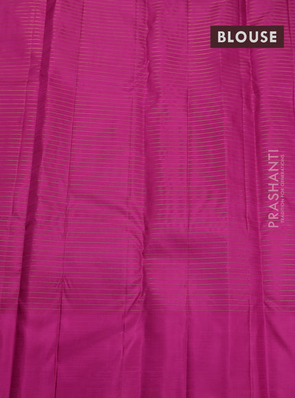 Pure kanchipuram silk saree dual shade of pinkish orange and pink with allover small zari checked pattern and zari woven butta border