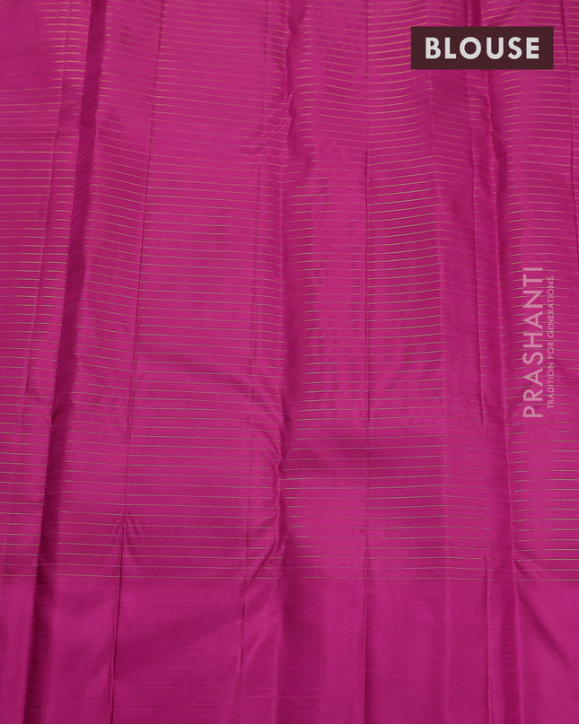 Pure kanchipuram silk saree dual shade of pinkish orange and pink with allover small zari checked pattern and zari woven butta border