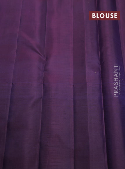 Pure kanchipuram silk saree teal green and navy blue with allover small zari checked pattern and zari woven butta border