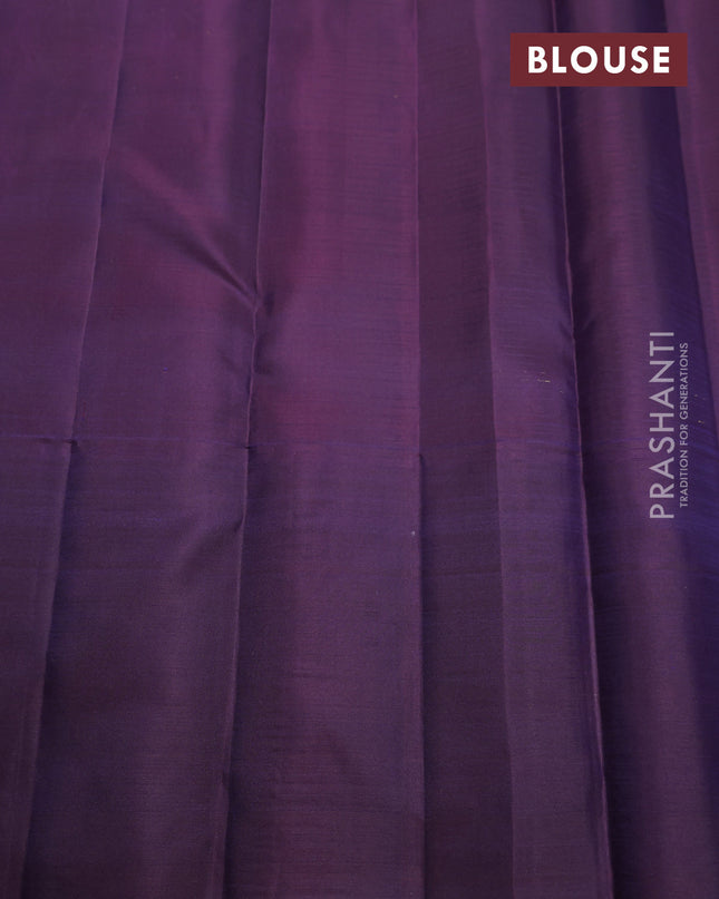 Pure kanchipuram silk saree teal green and navy blue with allover small zari checked pattern and zari woven butta border