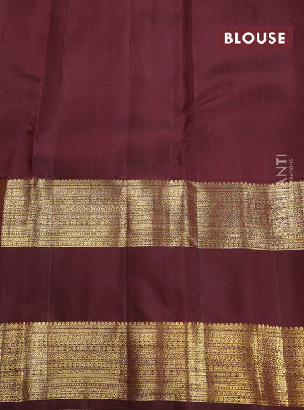 Pure kanchipuram silk saree green and deep maroon with allover zari weaves and rettapet zari woven border