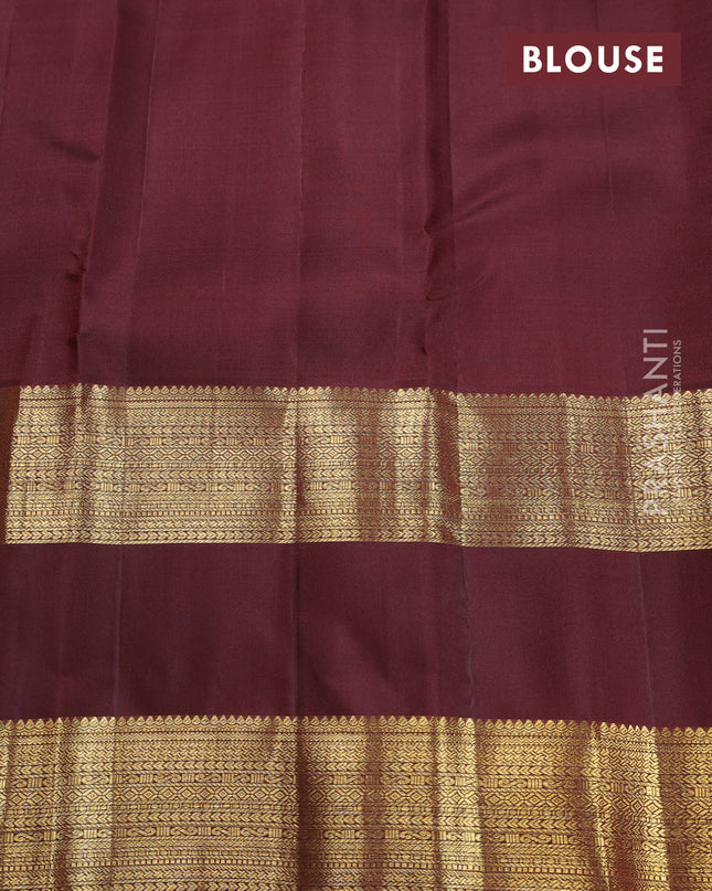Pure kanchipuram silk saree green and deep maroon with allover zari weaves and rettapet zari woven border
