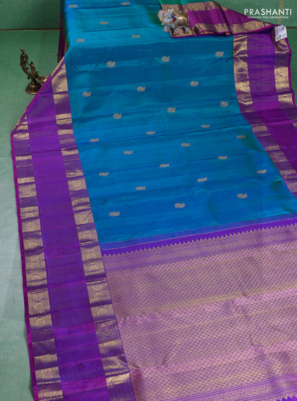 Pure kanchipuram silk saree cs blue and purple with zari woven buttas and long zari woven border