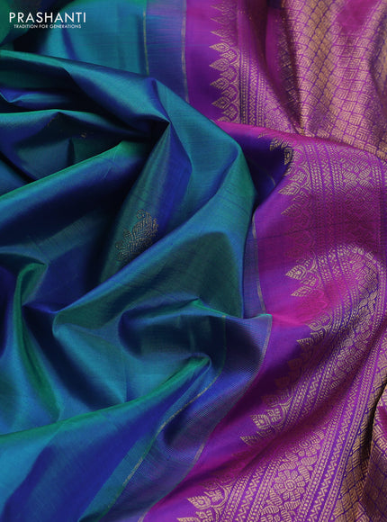 Pure kanchipuram silk saree cs blue and purple with zari woven buttas and long zari woven border