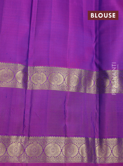 Pure kanchipuram silk saree cs blue and purple with zari woven buttas and long zari woven border