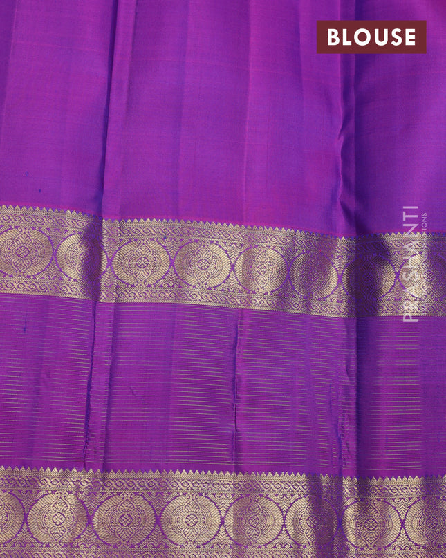Pure kanchipuram silk saree cs blue and purple with zari woven buttas and long zari woven border