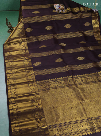 Pure kanchipuram silk saree deep coffee brown with allover zari weaves & buttas and long zari woven border