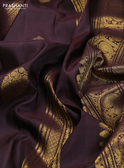 Pure kanchipuram silk saree deep coffee brown with allover zari weaves & buttas and long zari woven border