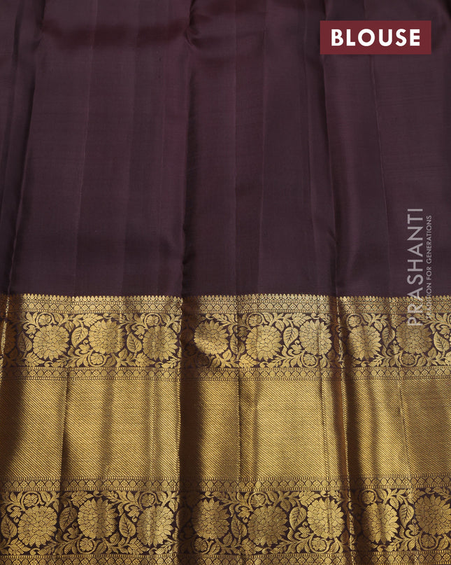 Pure kanchipuram silk saree deep coffee brown with allover zari weaves & buttas and long zari woven border