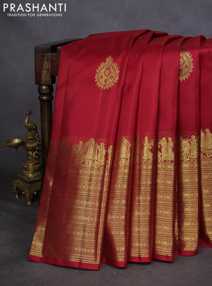 Pure kanchipuram silk saree red with zari woven buttas and rich zari woven border