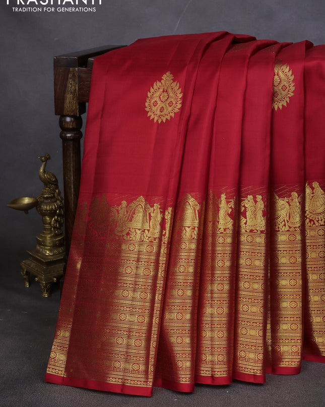 Pure kanchipuram silk saree red with zari woven buttas and rich zari woven border