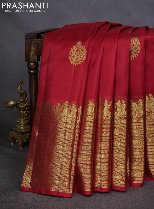 Pure kanchipuram silk saree red with zari woven buttas and rich zari woven border