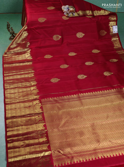 Pure kanchipuram silk saree red with zari woven buttas and rich zari woven border