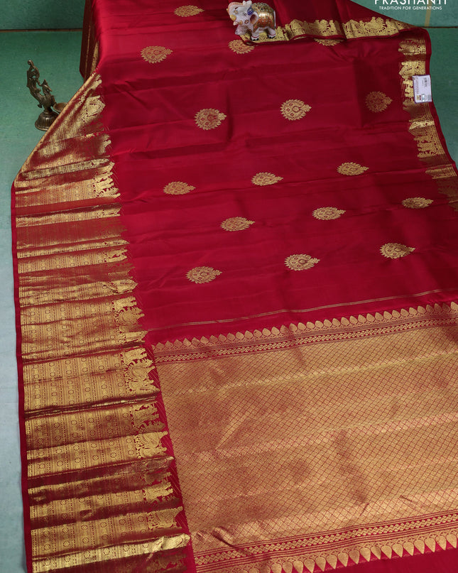 Pure kanchipuram silk saree red with zari woven buttas and rich zari woven border