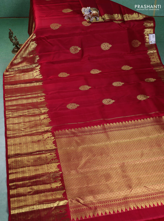 Pure kanchipuram silk saree red with zari woven buttas and rich zari woven border
