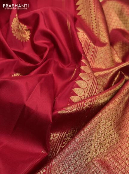 Pure kanchipuram silk saree red with zari woven buttas and rich zari woven border