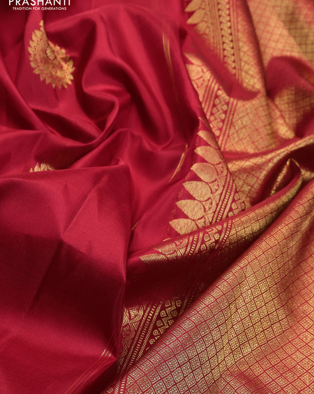 Pure kanchipuram silk saree red with zari woven buttas and rich zari woven border