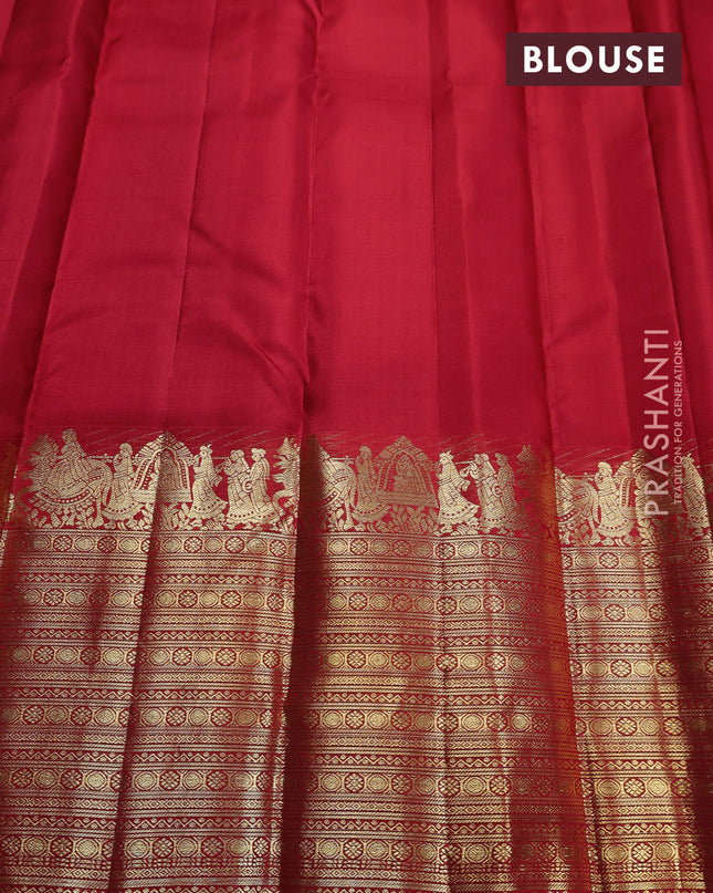 Pure kanchipuram silk saree red with zari woven buttas and rich zari woven border