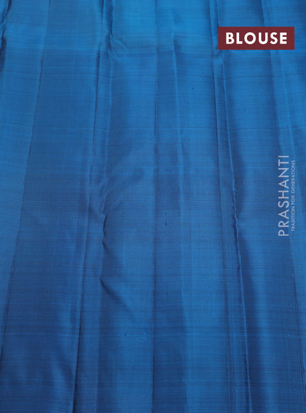 Pure kanchipuram silk saree mehendi green and cs blue with half & half style and long zari woven border