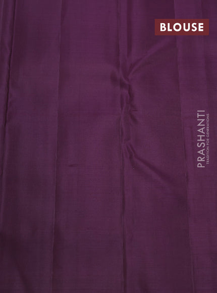 Pure kanchipuram silk saree rosy brown and deep jamun with half & half style and long zari woven border