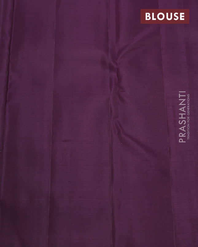 Pure kanchipuram silk saree rosy brown and deep jamun with half & half style and long zari woven border