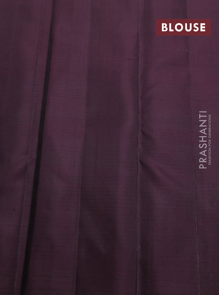 Pure kanchipuram silk saree green and coffee brown with half & half style and long zari woven border
