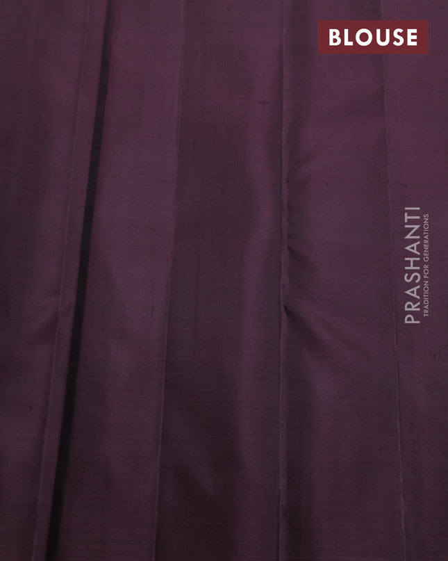 Pure kanchipuram silk saree green and coffee brown with half & half style and long zari woven border