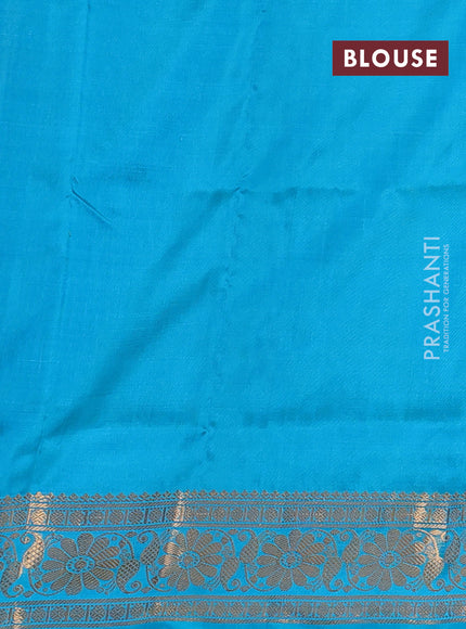 Pure uppada silk saree dual shade of green and teal blue with silver & gold zari woven buttas and zari woven border