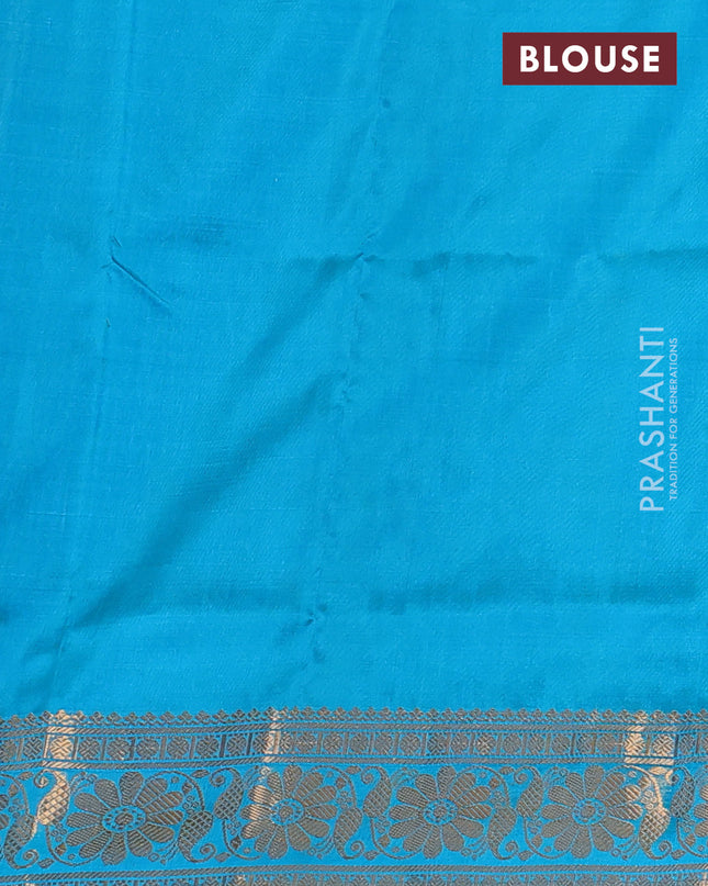 Pure uppada silk saree dual shade of green and teal blue with silver & gold zari woven buttas and zari woven border