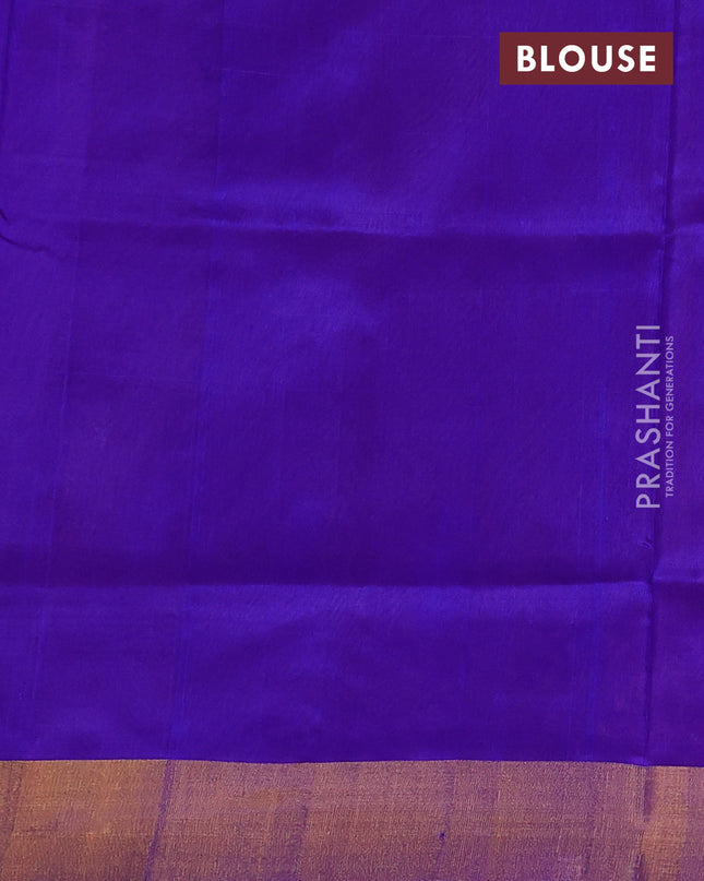Pure uppada silk saree peach shade and blue with silver & gold zari woven buttas and zari woven border