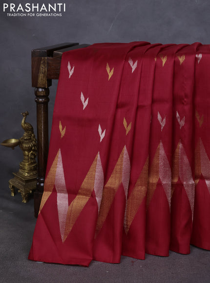 Pure uppada silk saree red with silver & gold zari woven buttas and wevy zari woven border