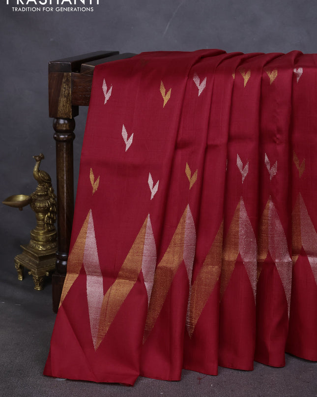 Pure uppada silk saree red with silver & gold zari woven buttas and wevy zari woven border