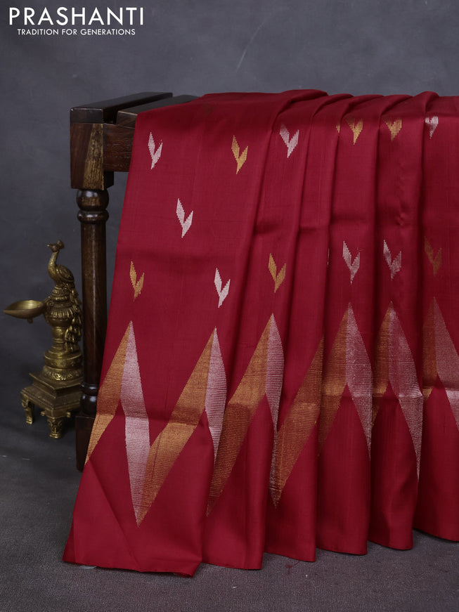 Pure uppada silk saree red with silver & gold zari woven buttas and wevy zari woven border