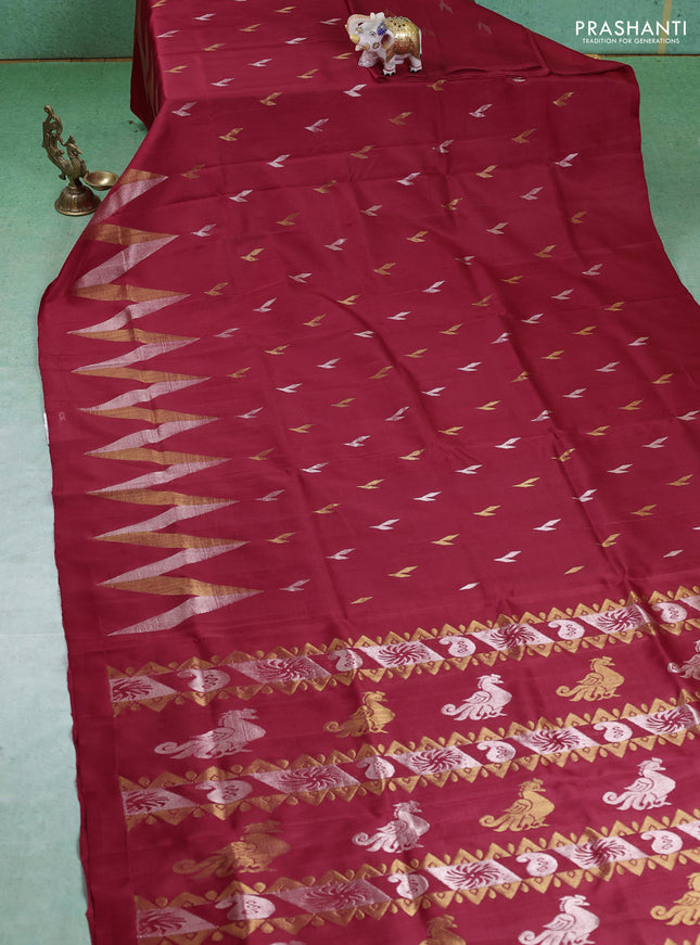 Pure uppada silk saree red with silver & gold zari woven buttas and wevy zari woven border