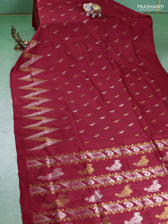 Pure uppada silk saree red with silver & gold zari woven buttas and wevy zari woven border