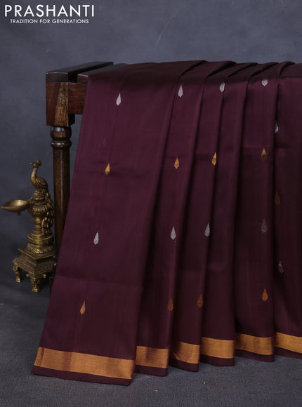 Pure uppada silk saree coffee brown with silver & gold zari woven buttas and jamdhani pallu