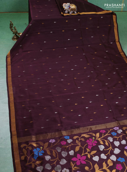 Pure uppada silk saree coffee brown with silver & gold zari woven buttas and jamdhani pallu