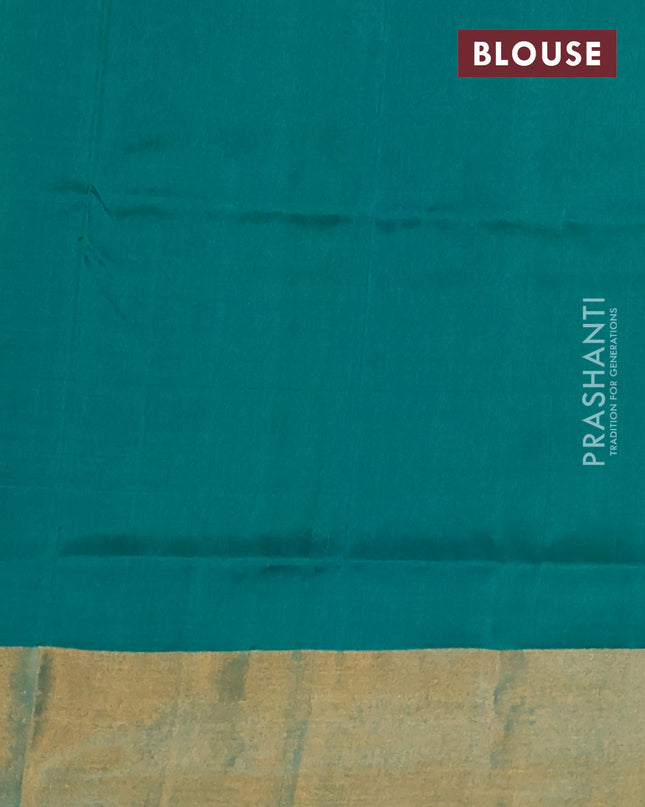 Pure uppada silk saree teal green with silver & gold zari woven paisley buttas and zari woven border