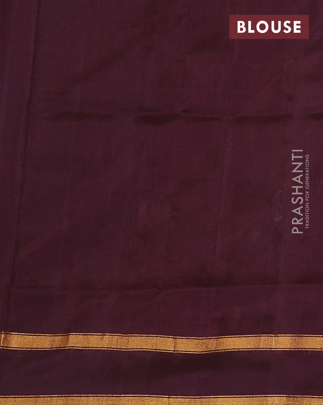 Pure uppada silk saree rustic orange and deep wine with silver & gold zari woven paisley buttas and zari woven border