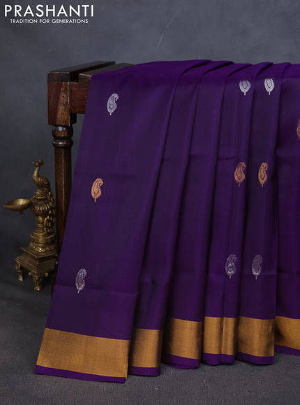 Pure uppada silk saree violet with silver & gold zari woven paisley buttas and zari woven border