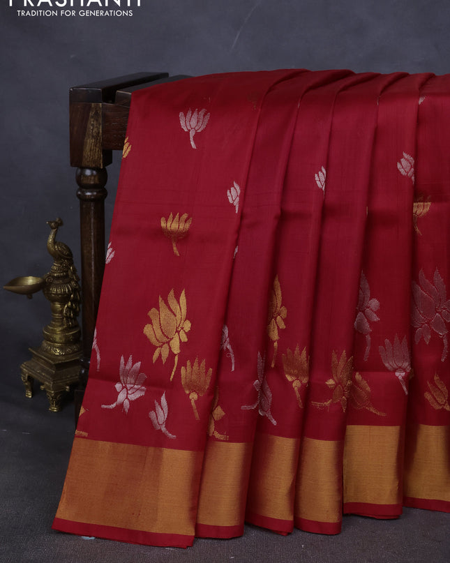 Pure uppada silk saree red with silver & gold paisley buttas and zari woven border
