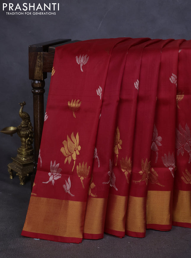 Pure uppada silk saree red with silver & gold paisley buttas and zari woven border